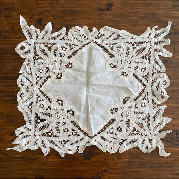 White Battenburg Lace Rectangular Placemat Decor 18.5x15" Cotton Handmade - Picture 1 of 13